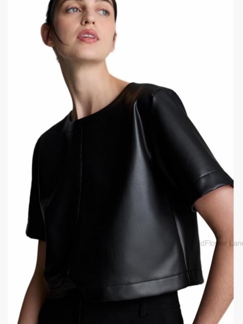 NWT Evereve Black Zuri Faux Leather Short Sleeve Top